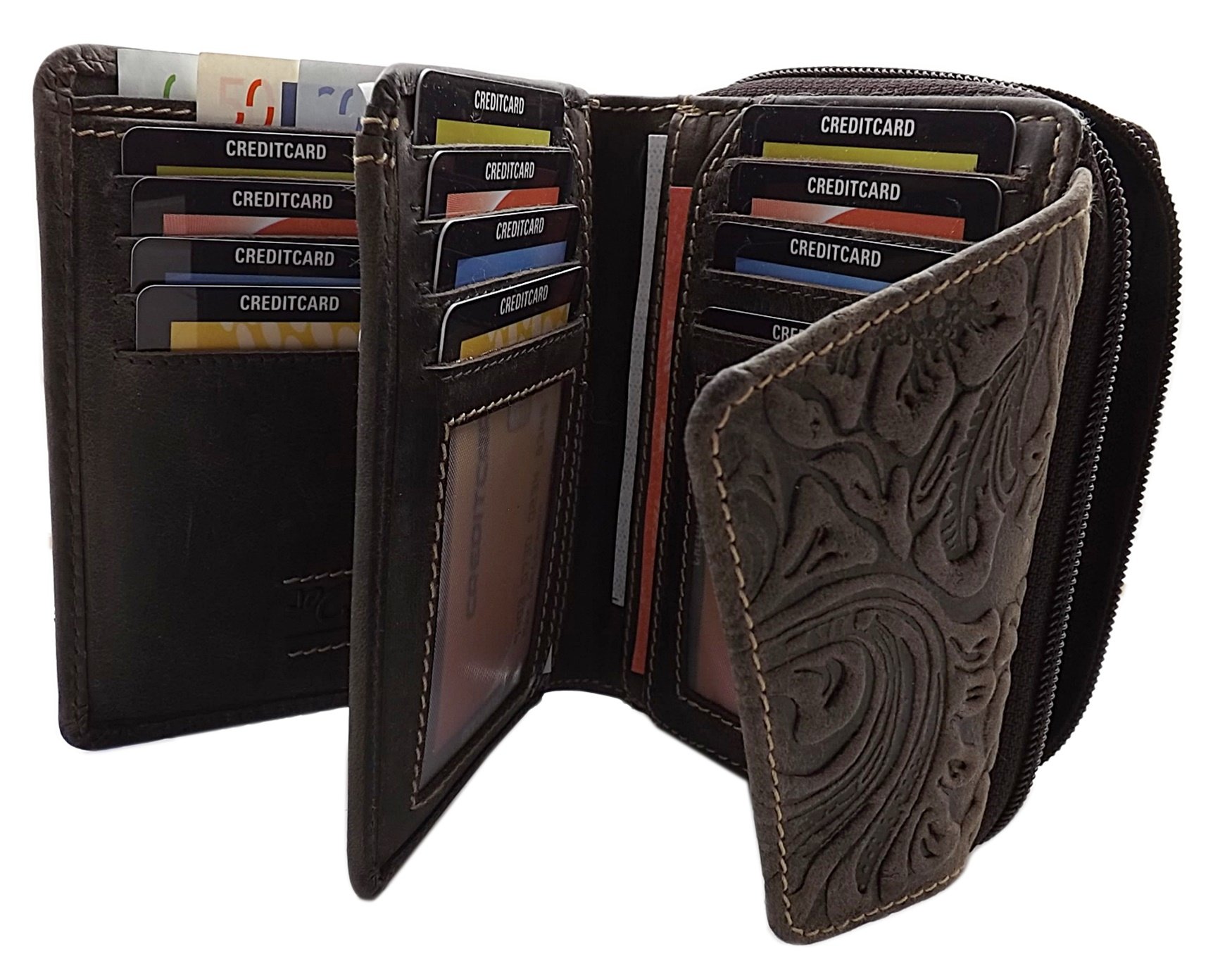 myledershop Damen Geldbörsen portafoglio donna vacchetta marrone RFID NFC