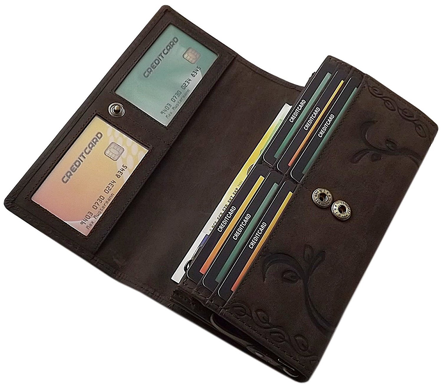 myledershop Damen Geldbörsen portafoglio grande marrone in pelle di bufalo