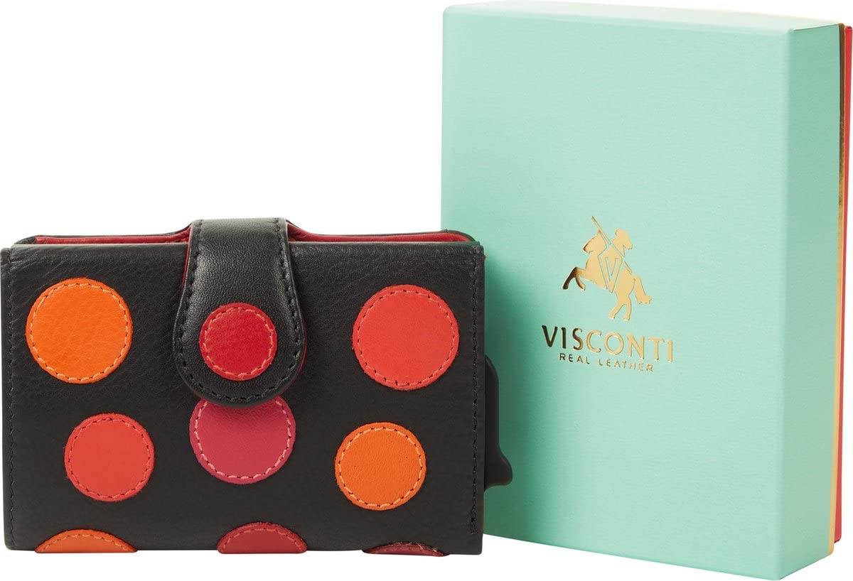 Visconti Polka portafoglio slim Nero/Bacca con protezione RFID