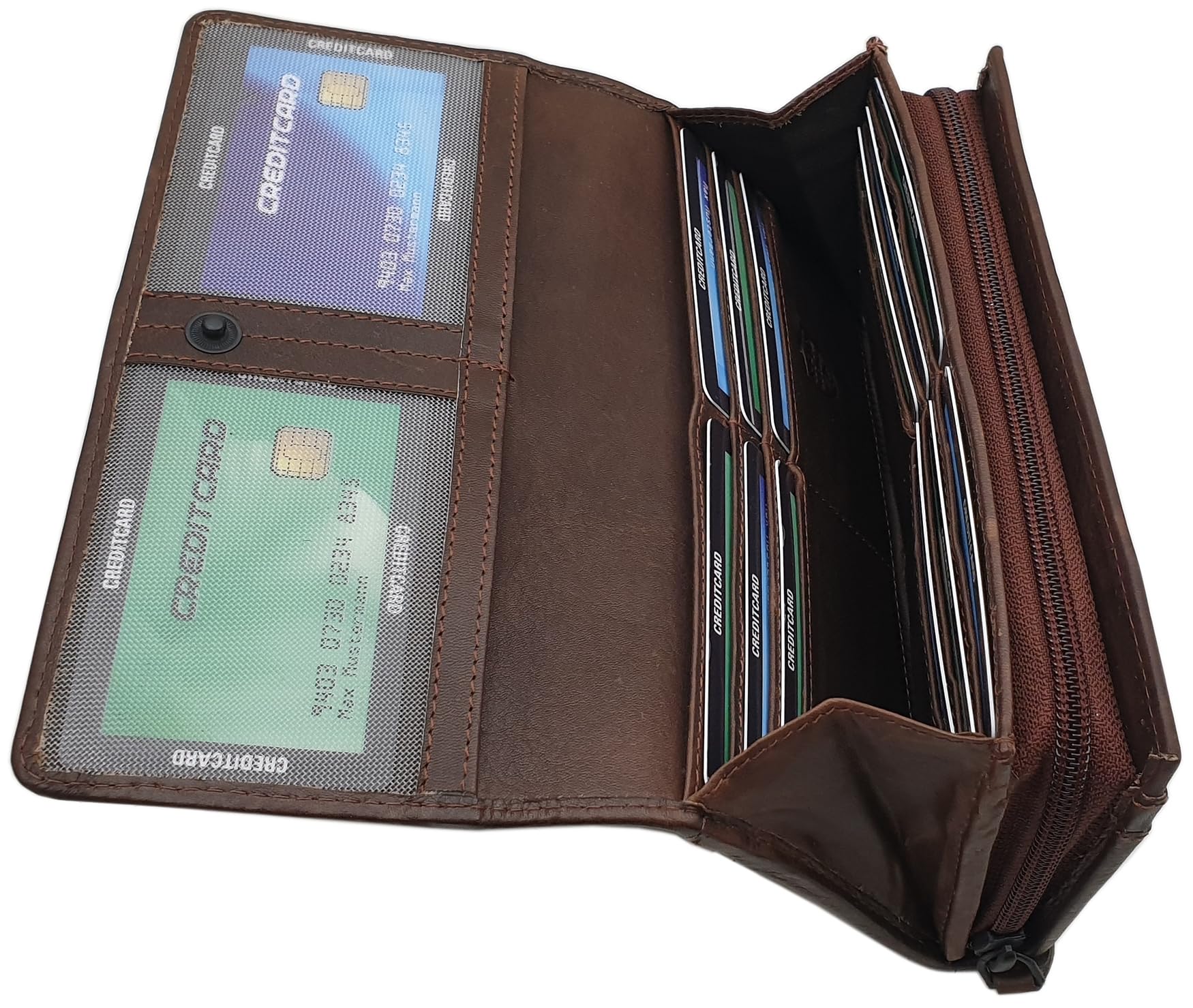 myledershop Damen Geldbörsen portafoglio grande pelle bovina marrone RFID