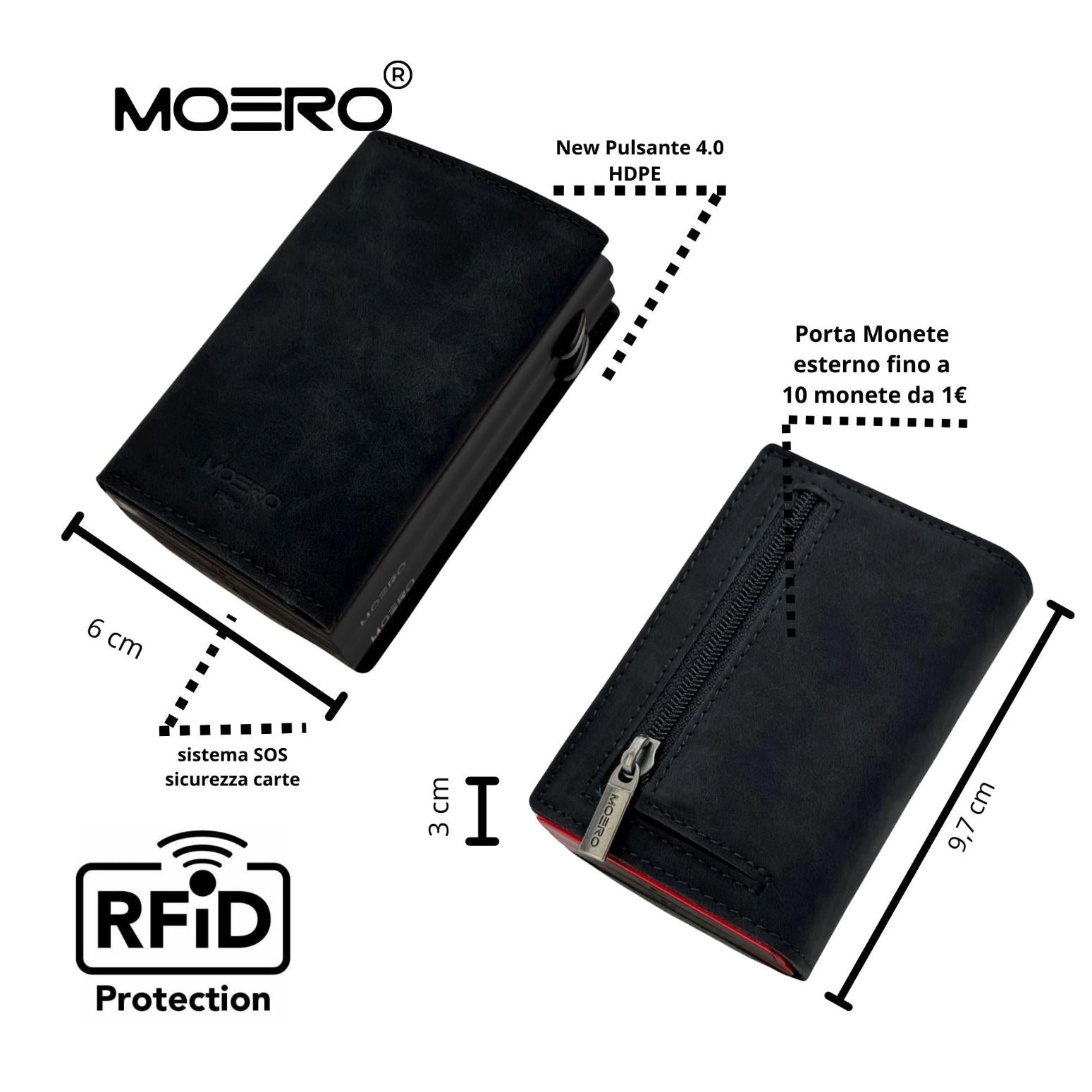 Moero Linea PRO Dual Zip portafoglio Nero 4.0 RFID doppio portacarte