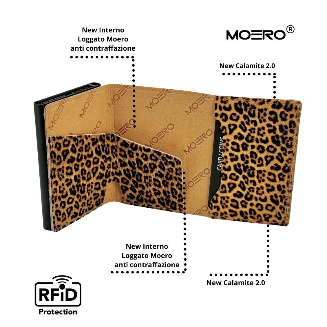 Moero Linea PRO PRO Zip Leopard Portafoglio Black 4.0 in pelle RFID