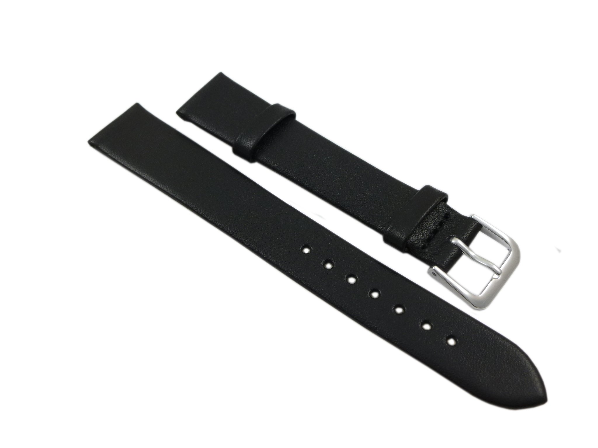 myledershop Uhrenarmbänder cinturino orologio 16 mm pelle di vitello nero fibbia argento