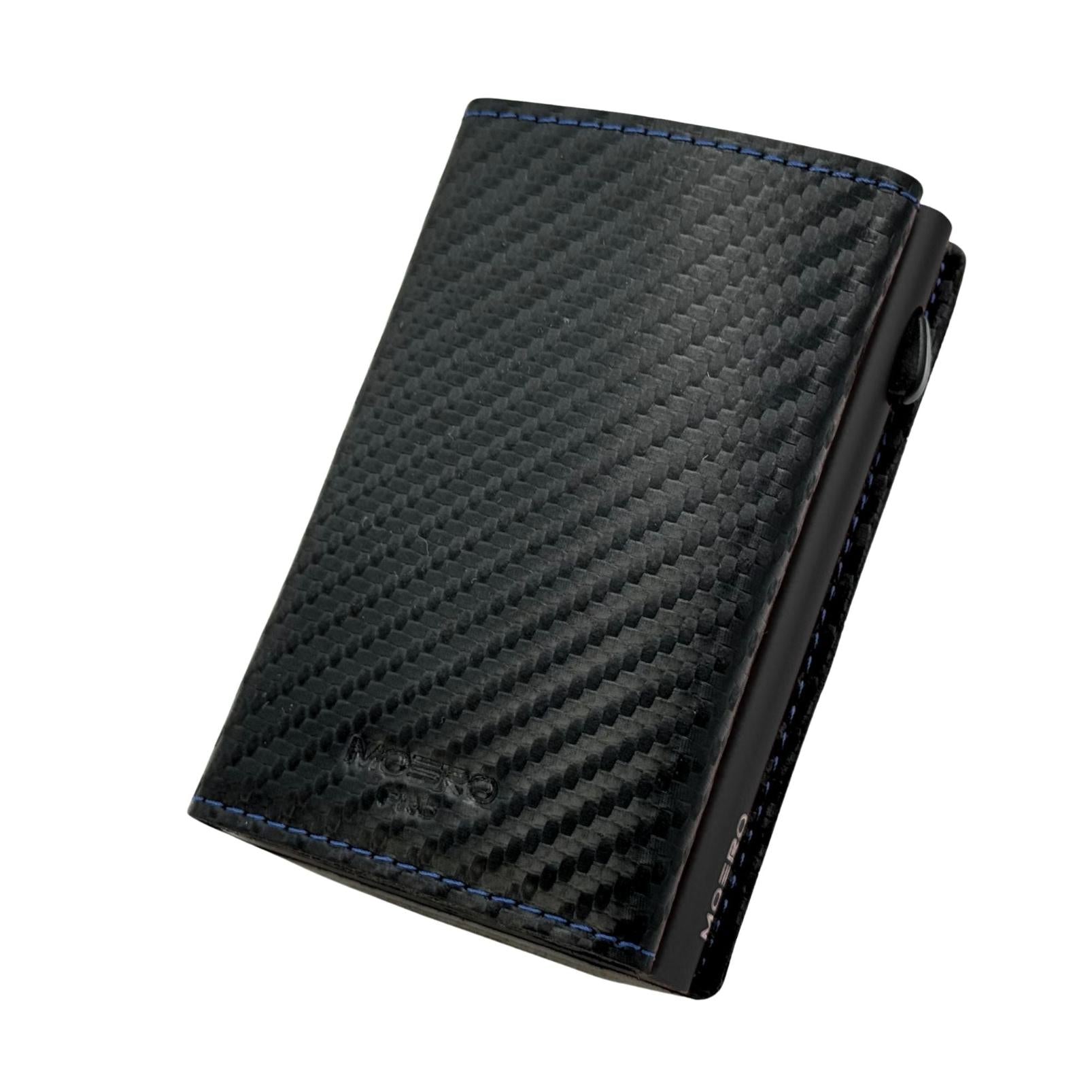 Moero Linea PRO PRO Zip Carbon portafoglio nero cuciture blu RFID
