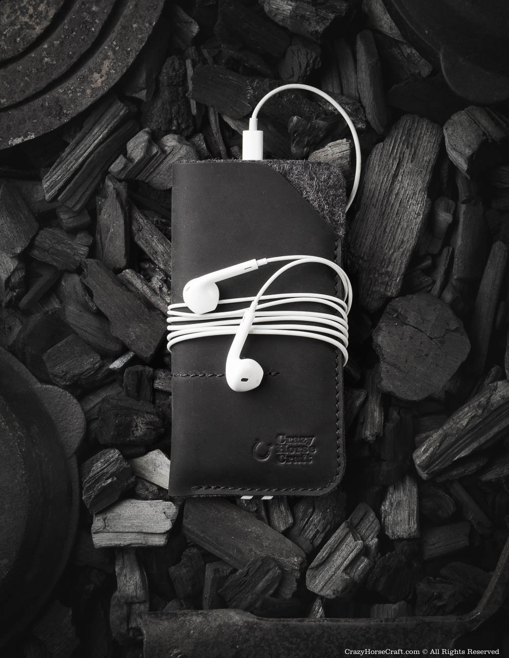 Crazy Horse Craft Phone Cases custodia portafoglio iPhone 15 Carbon Black