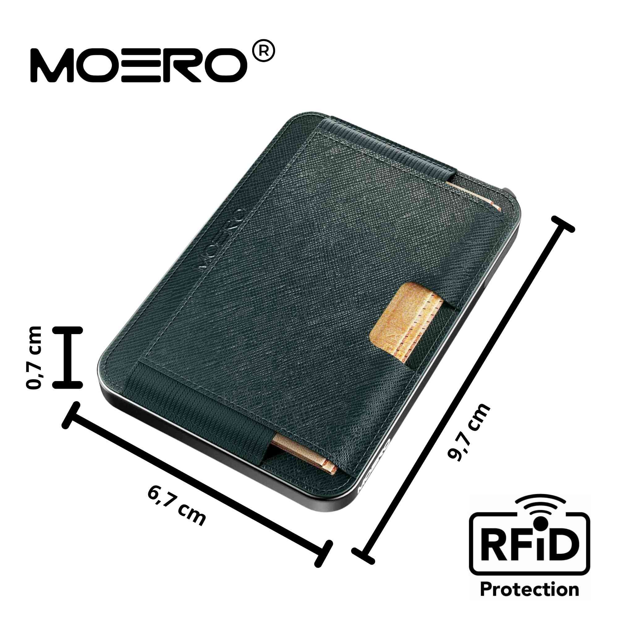 Moero Linea M2 M2 Pro Saffiano Green portafoglio MagSafe RFID