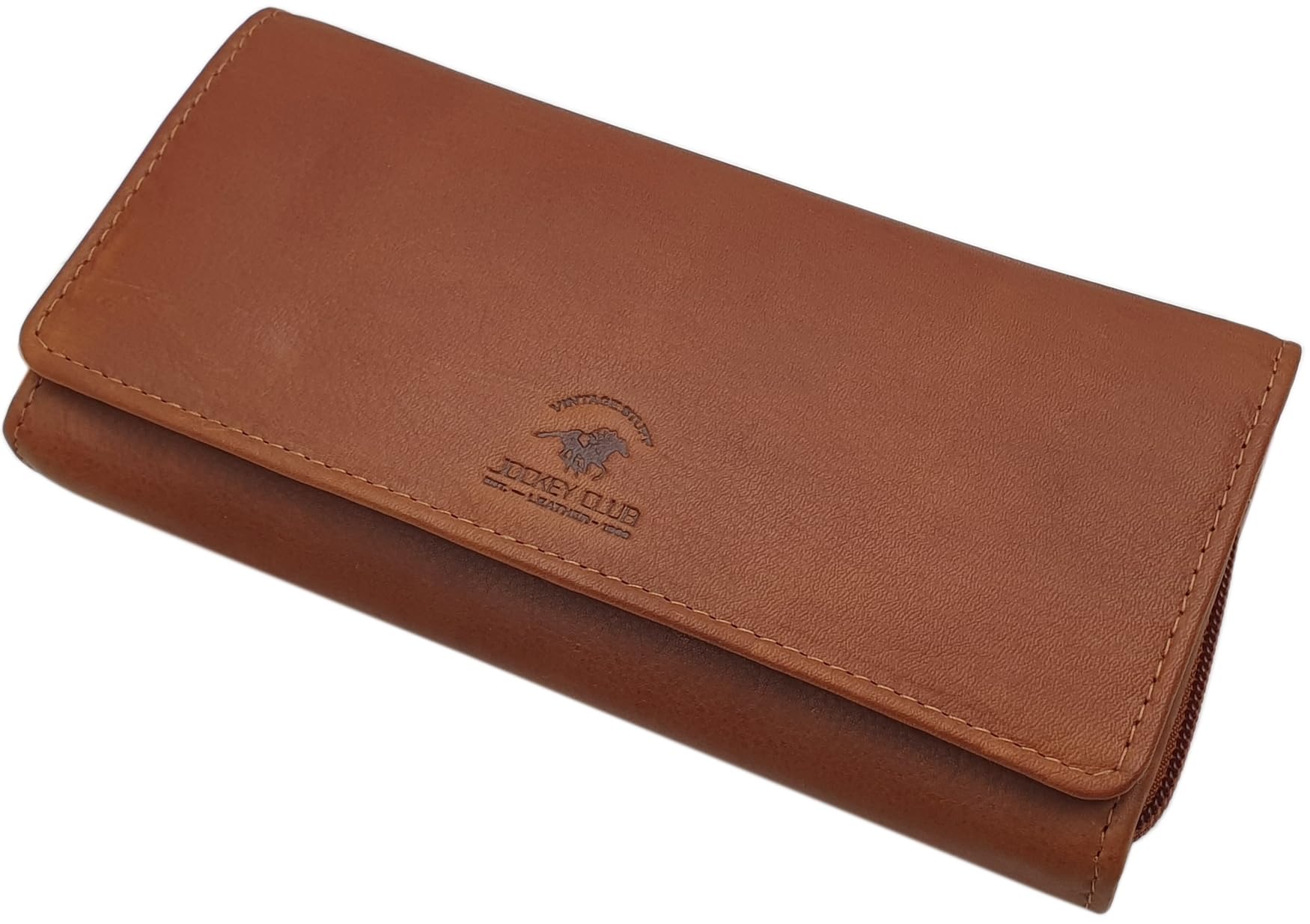 myledershop Damen Geldbörsen portafoglio donna grande cognac RFID