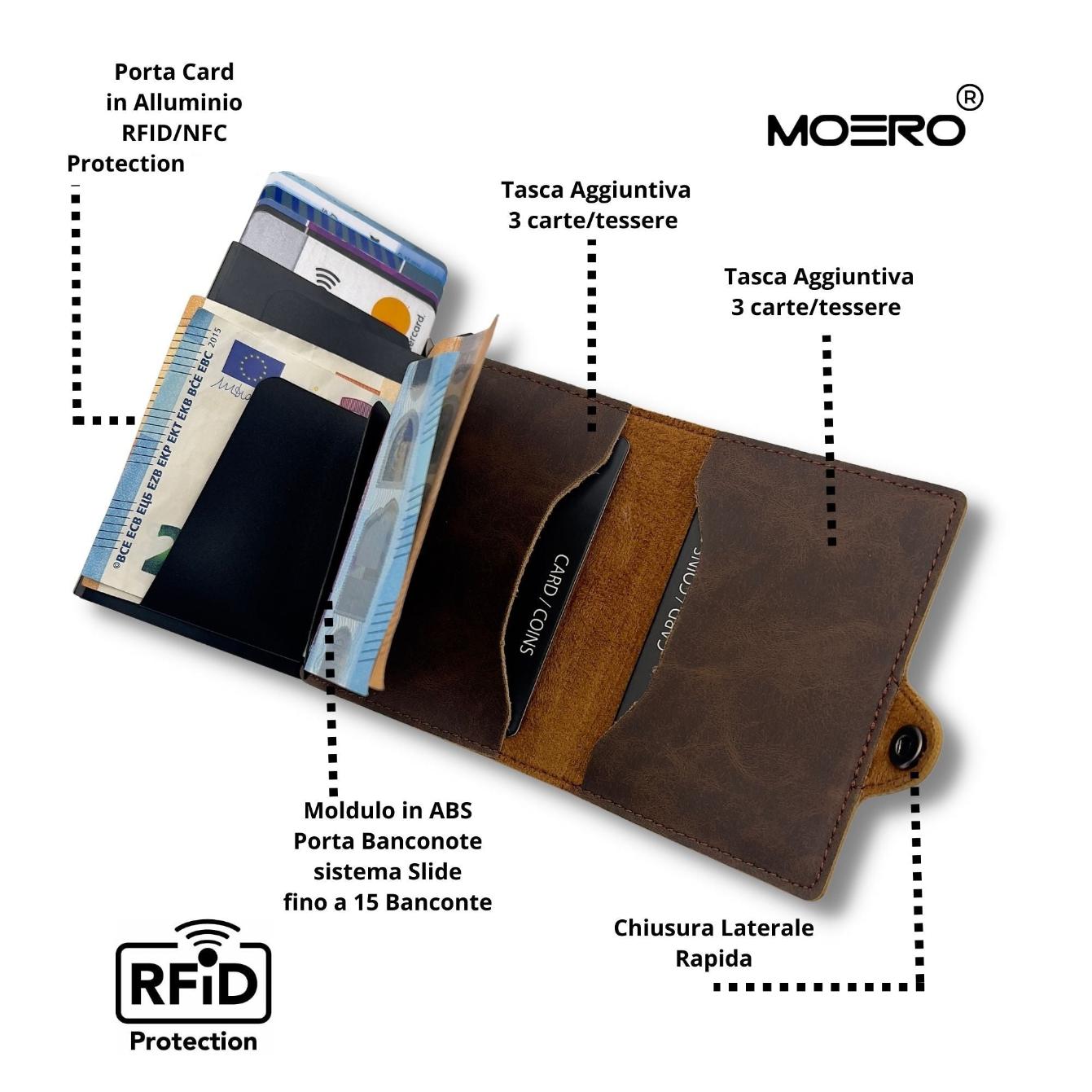 Moero Linea Classic Classic Zip Vintage portafoglio marrone RFID