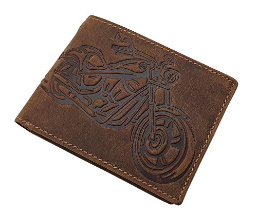 myledershop Herren Geldbörsen Portafoglio con motivo moto marrone RFID