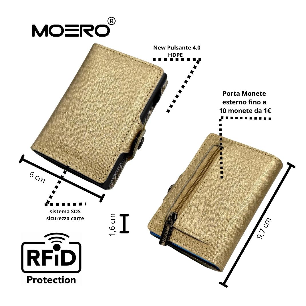 Moero Linea Classic Classic Zip Saffiano portafoglio oro RFID