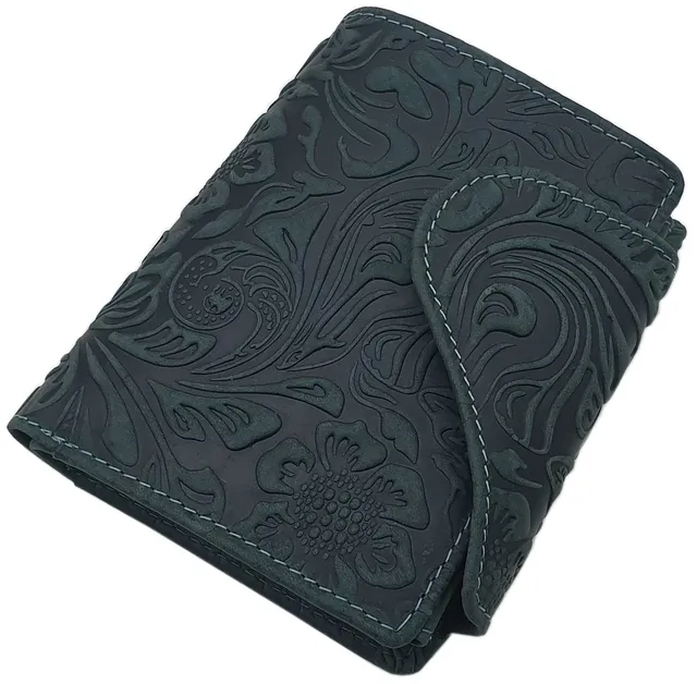 myledershop Damen Geldbörsen Portafoglio da donna in pelle bovina verticale verde scuro RFID NFC