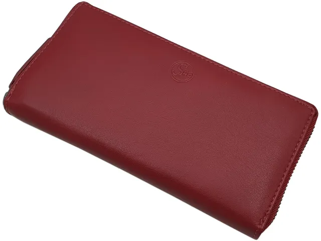 myledershop Damen Geldbörsen Grande portafoglio da donna in pelle di nappa rosso ciliegia