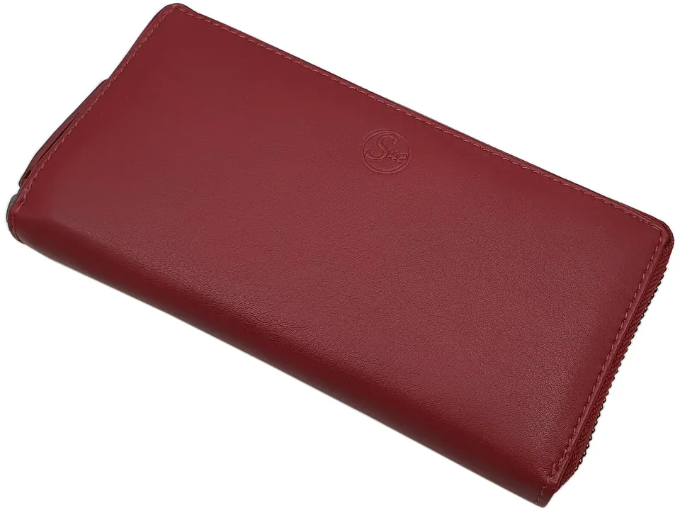 myledershop Damen Geldbörsen Grande portafoglio da donna in pelle di nappa rosso ciliegia