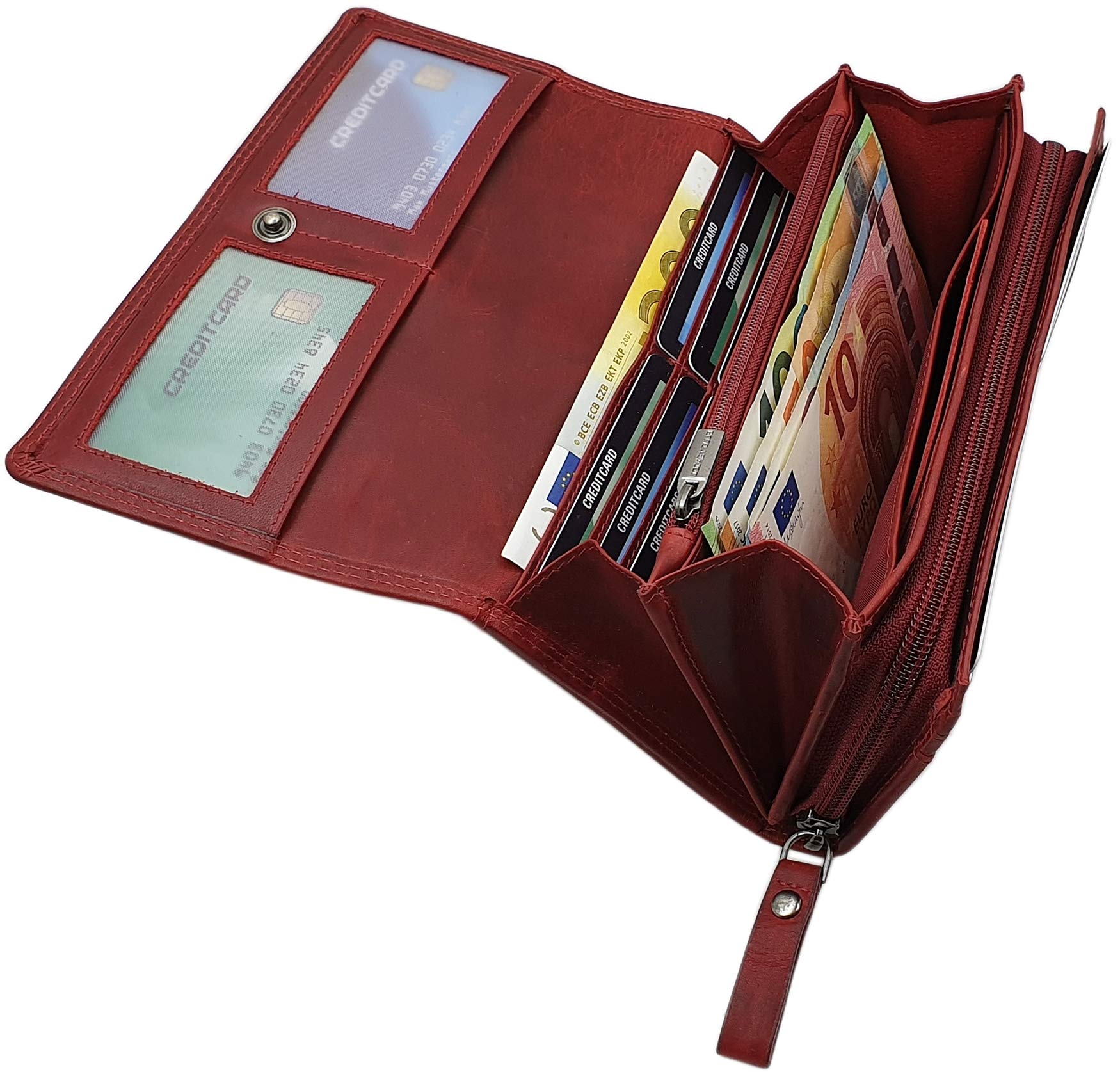 myledershop Damen Geldbörsen portafoglio donna senza motivo rosso ciliegia RFID