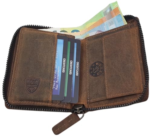 myledershop Herren Geldbörsen portafoglio in pelle di bufalo cognac RFID