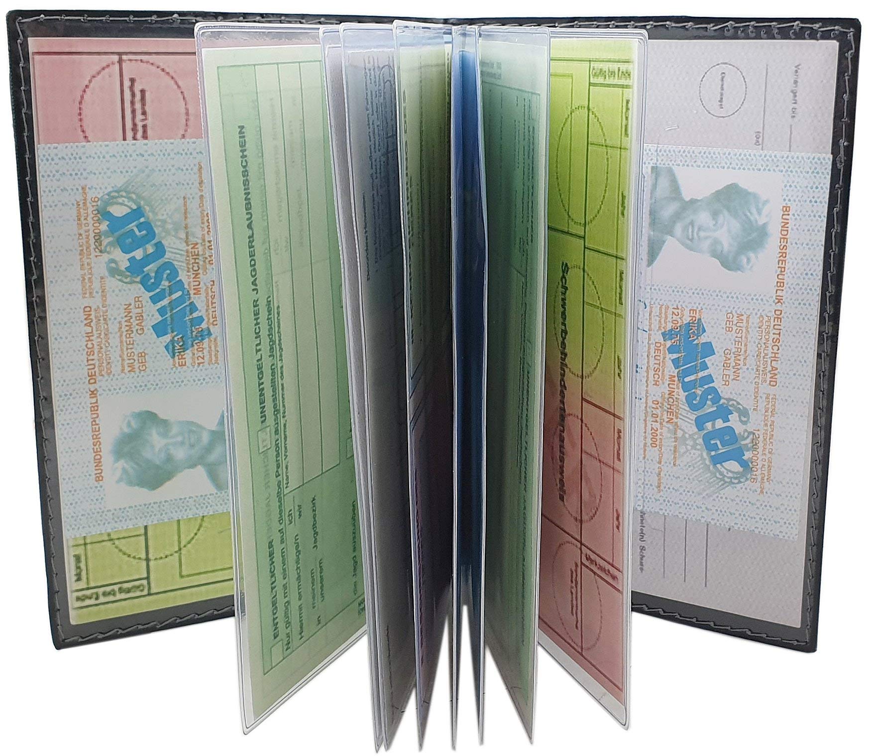 myledershop Karten- und Ausweisetuis Grande porta carte d'identità e carte di credito MJ-Design-Germany nero