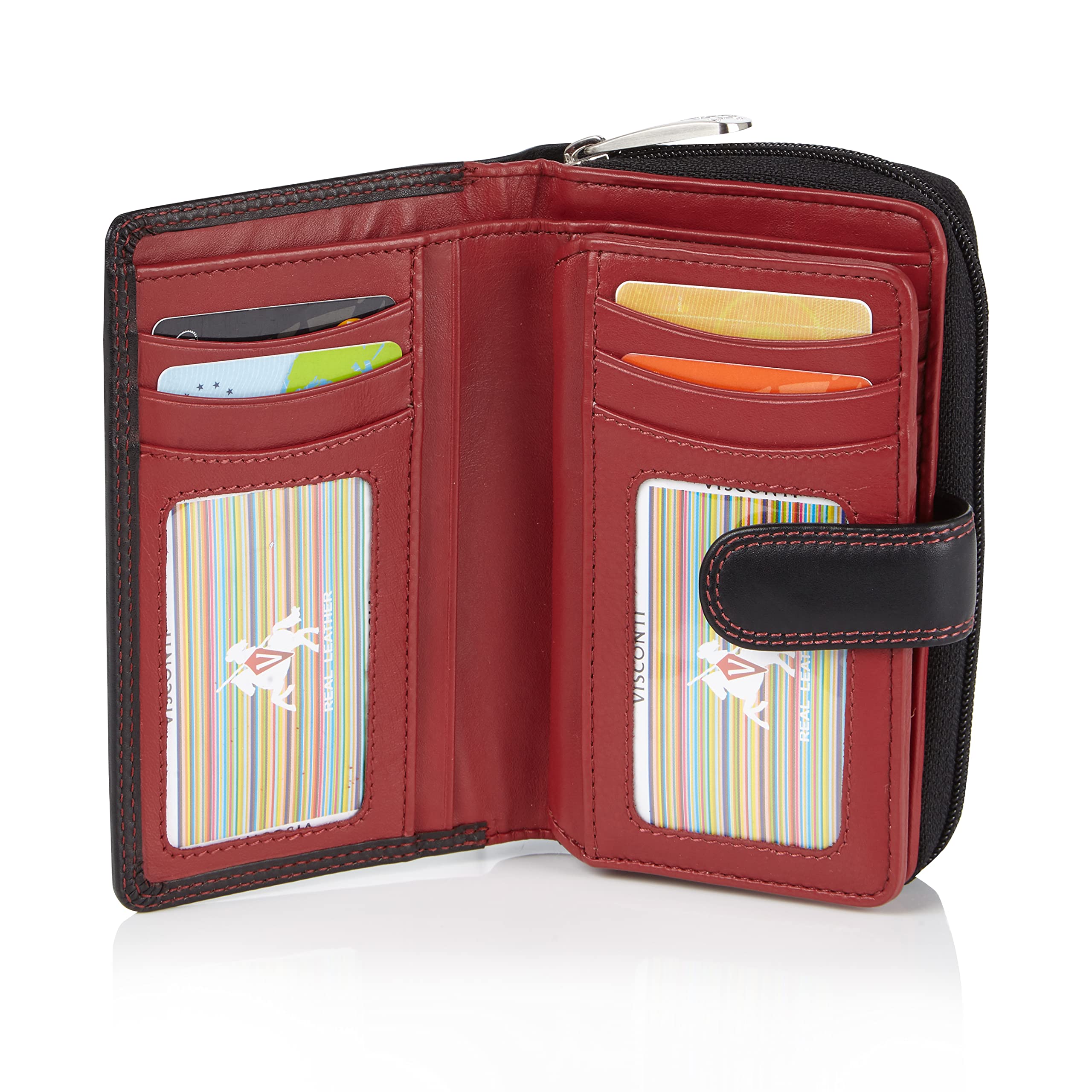 Visconti Colorado Portafoglio Donna Vera Pelle con protezione RFID Nero/Rosso