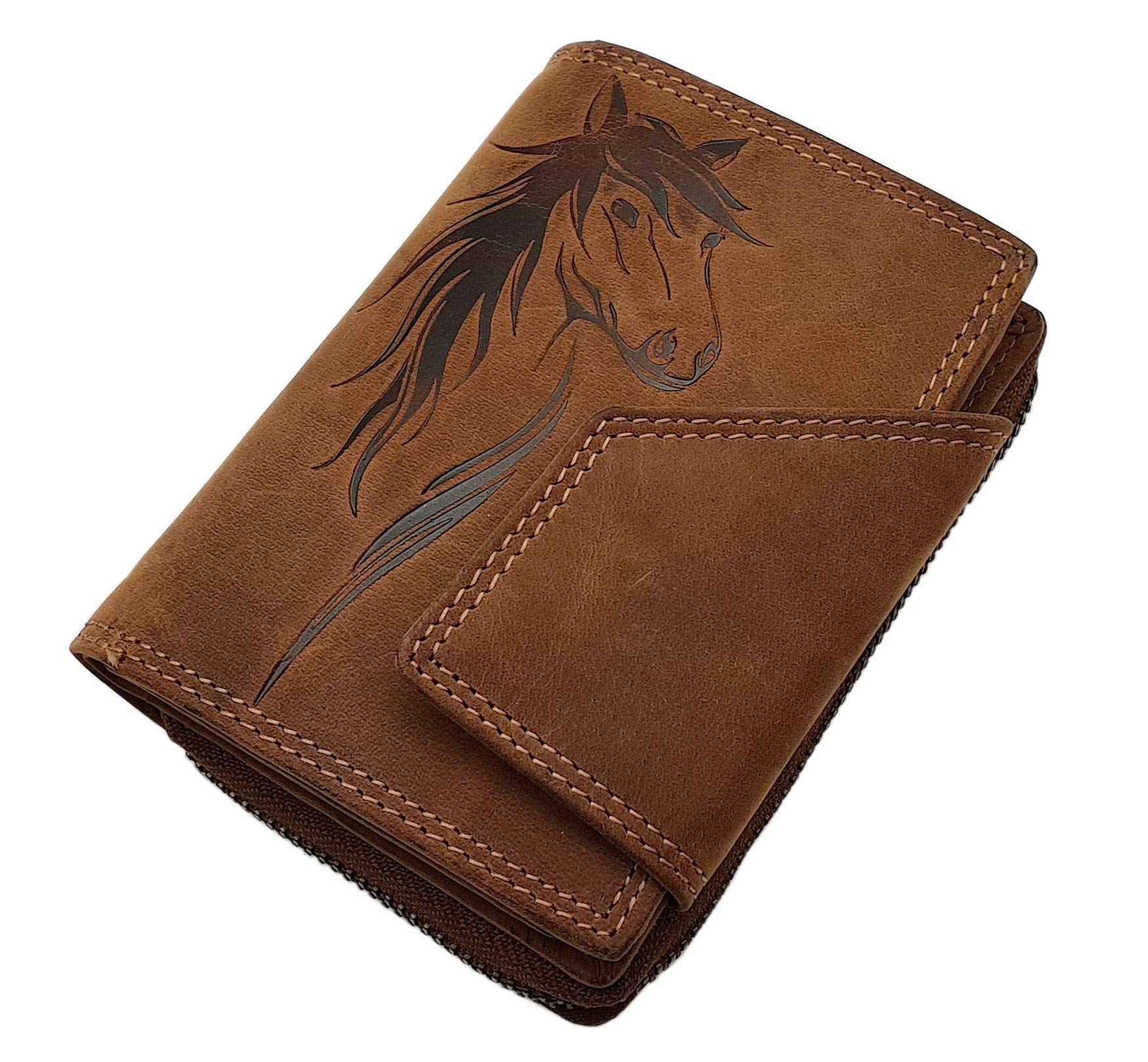 myledershop Damen Geldbörsen portafoglio donna cognac pelle bufalo RFID