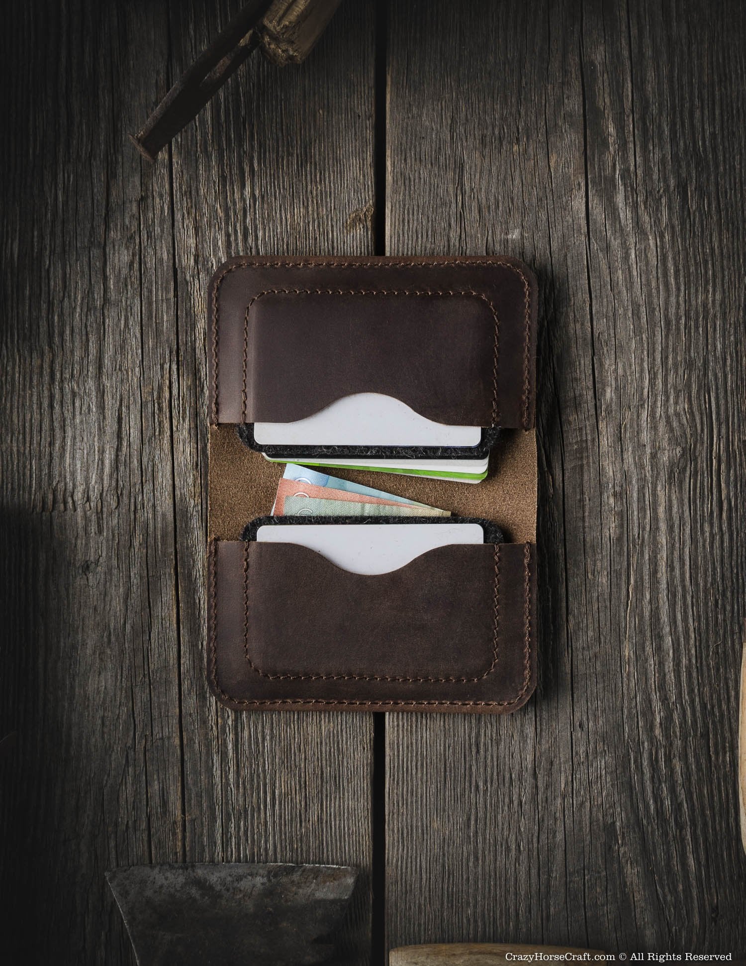 Crazy Horse Craft Wallets & Card Holders portafoglio Wood Brown pelle
