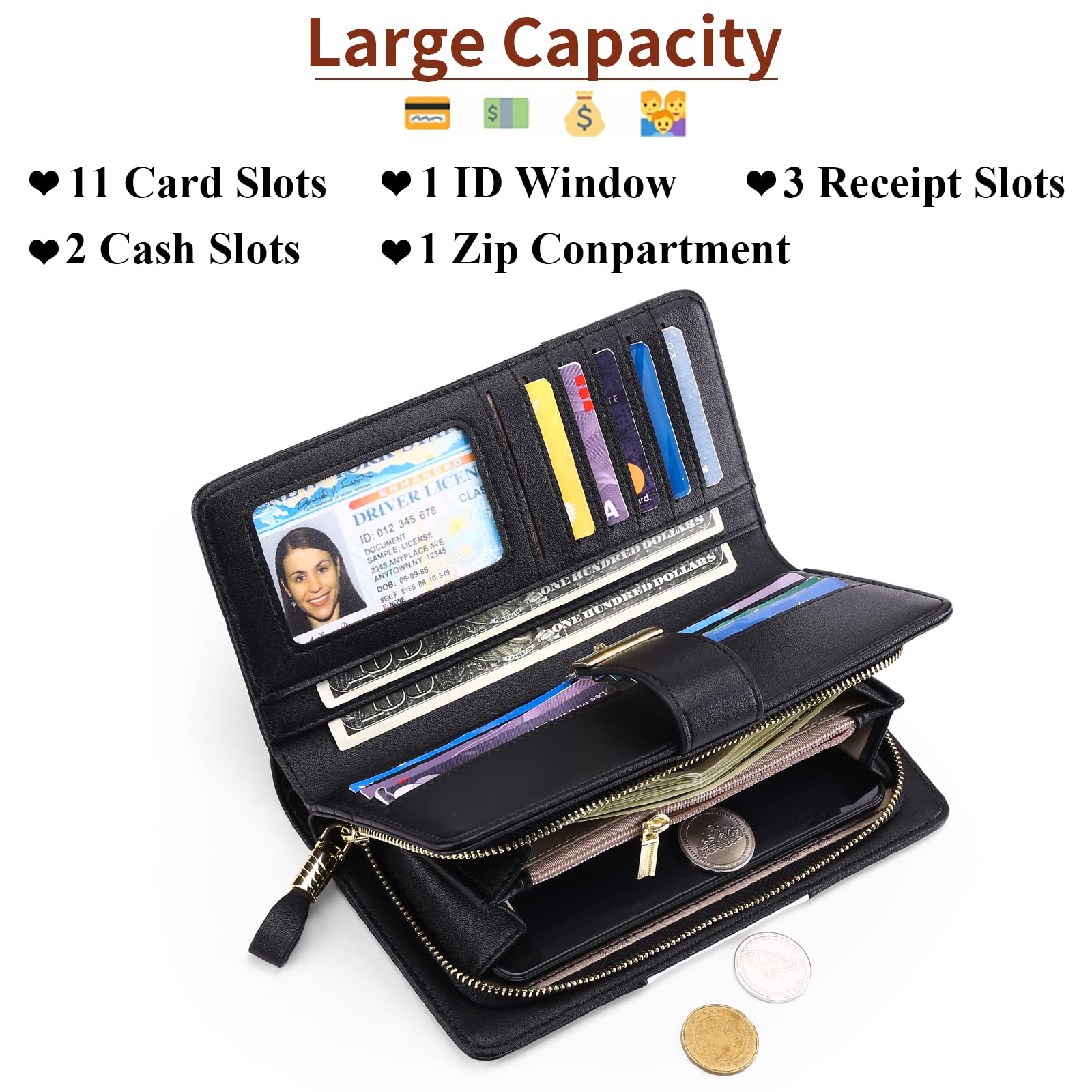GOIACII WOMEN'S LARGE WALLET portafoglio donna lungo con cerniera RFID