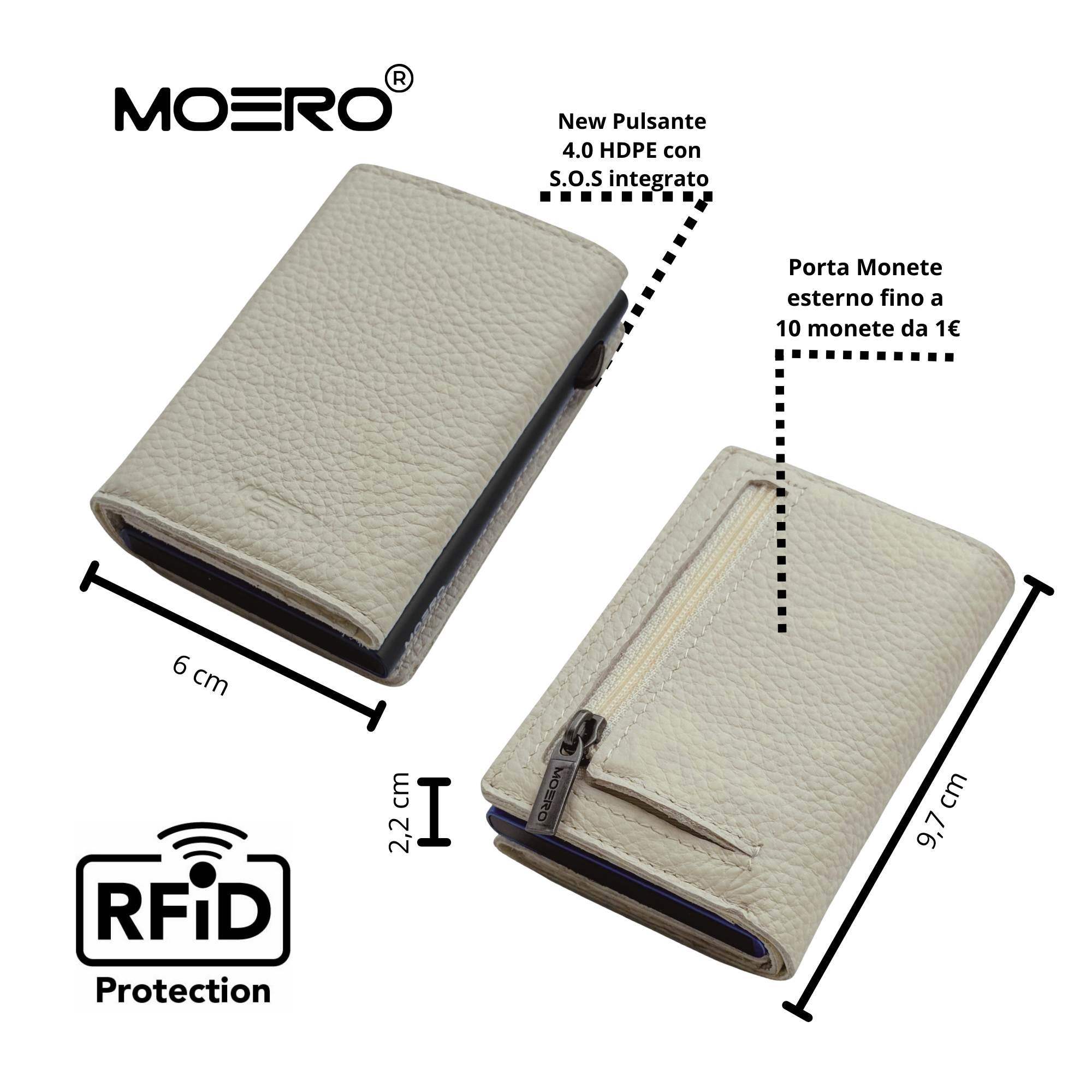 Moero Linea PRO PRO PLUS Zip portafoglio avorio RFID
