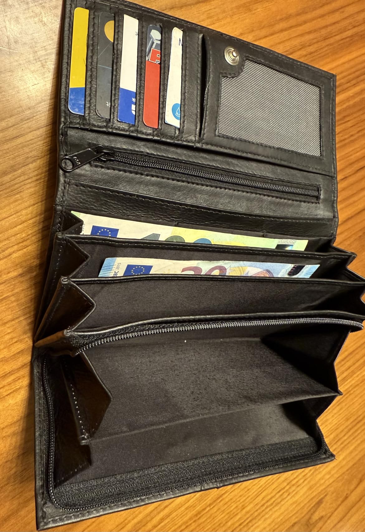 myledershop Damen Geldbörsen grande portafoglio donna pelle di vitello nero RFID NFC