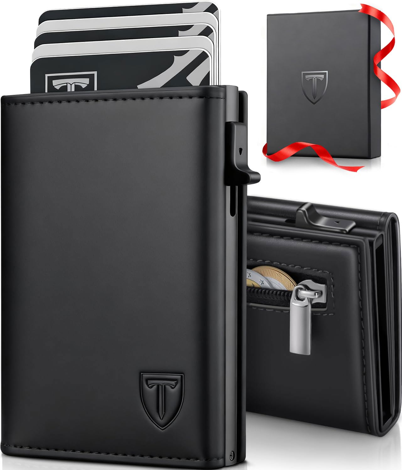 TENBST Card Holder portafoglio uomo nero arancione RFID 10 carte