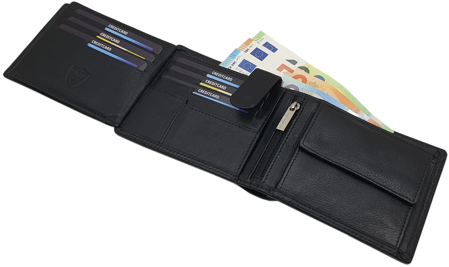 myledershop Herren Geldbörsen Vacchetta portafoglio uomo nero molti scomparti