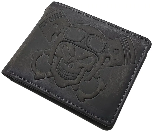 myledershop Herren Geldbörsen portafoglio teschio 3D bufalo grigio vintage RFID