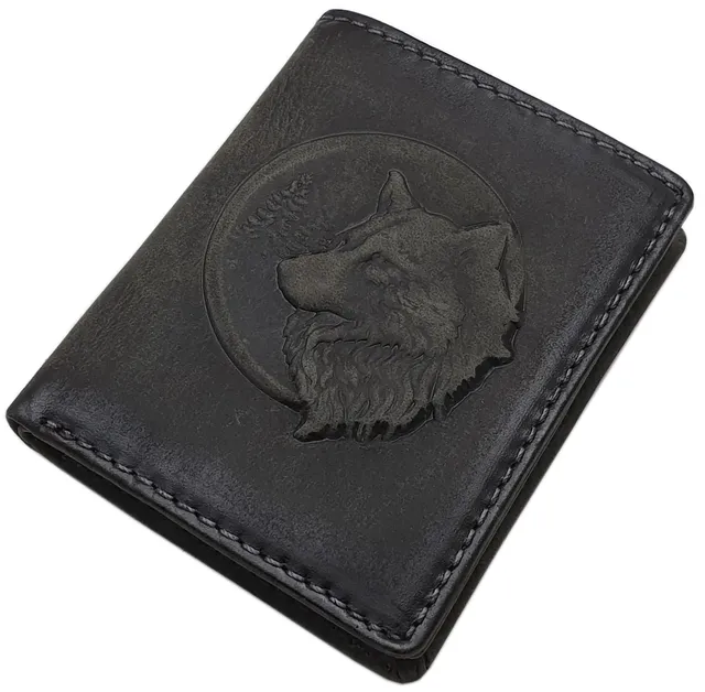 myledershop Herren Geldbörsen Americano portafoglio uomo in bufalo grigio vintage lupo 3D RFID