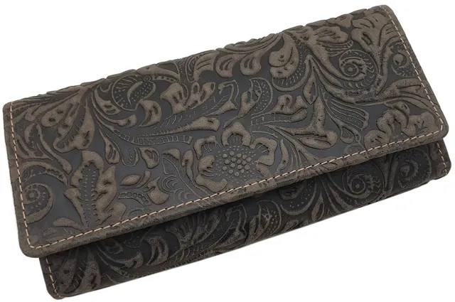 myledershop Damen Geldbörsen portafoglio grande marrone RFID