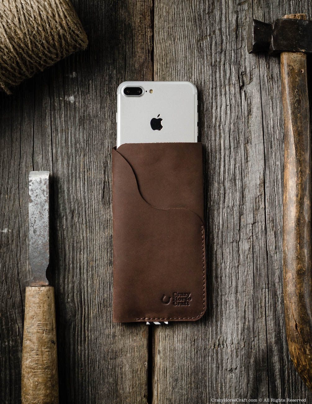 Crazy Horse Craft Phone Cases custodia portafoglio iPhone marrone legno
