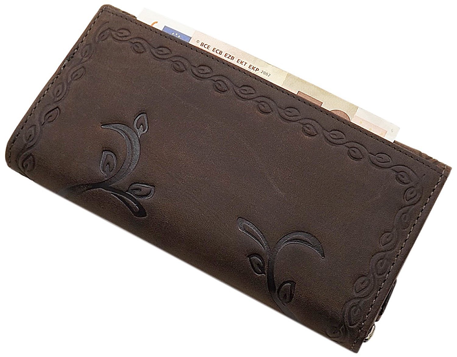 myledershop Damen Geldbörsen portafoglio grande marrone in pelle di bufalo