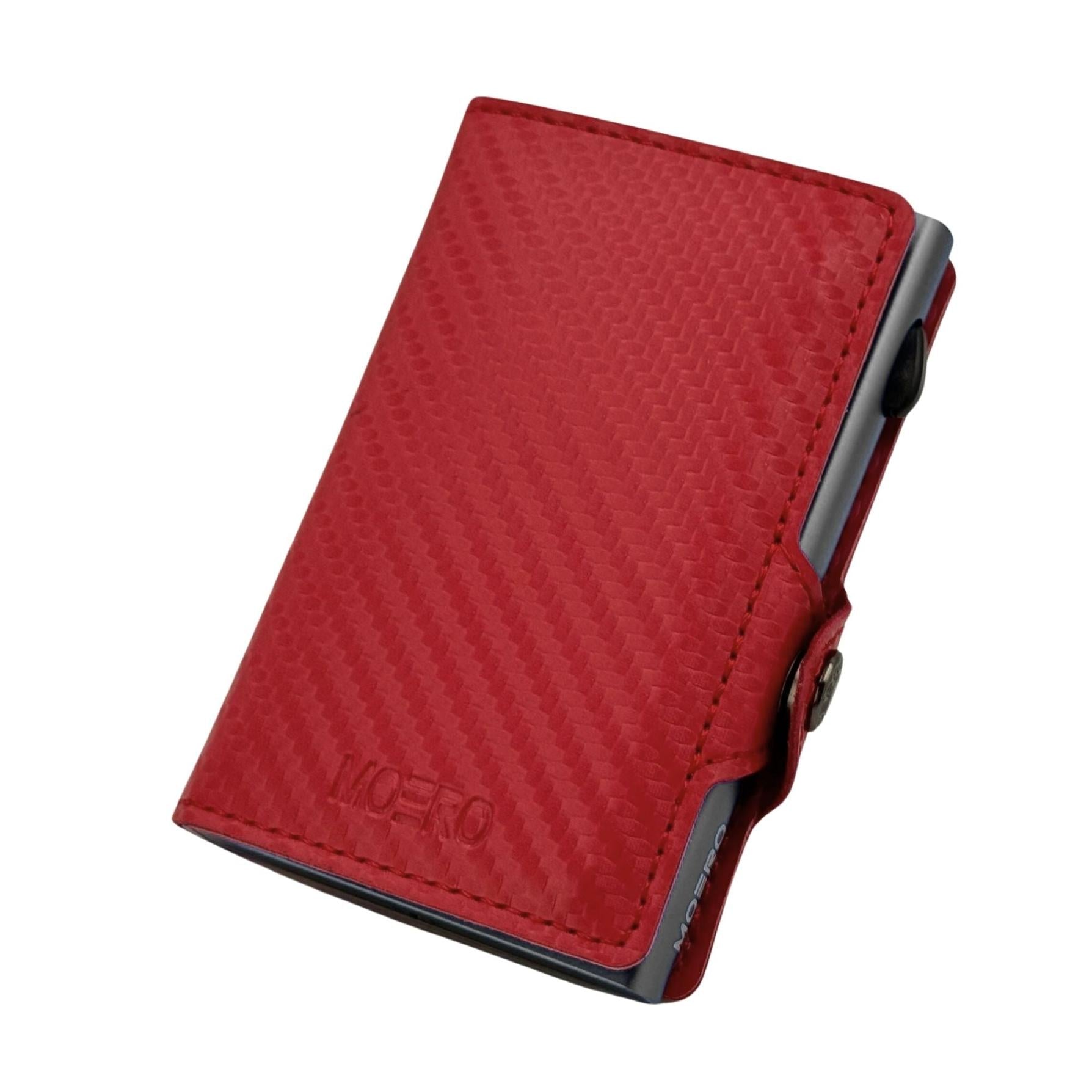 Moero Linea Classic Classic Zip Carbon portafoglio rosso con zip RFID