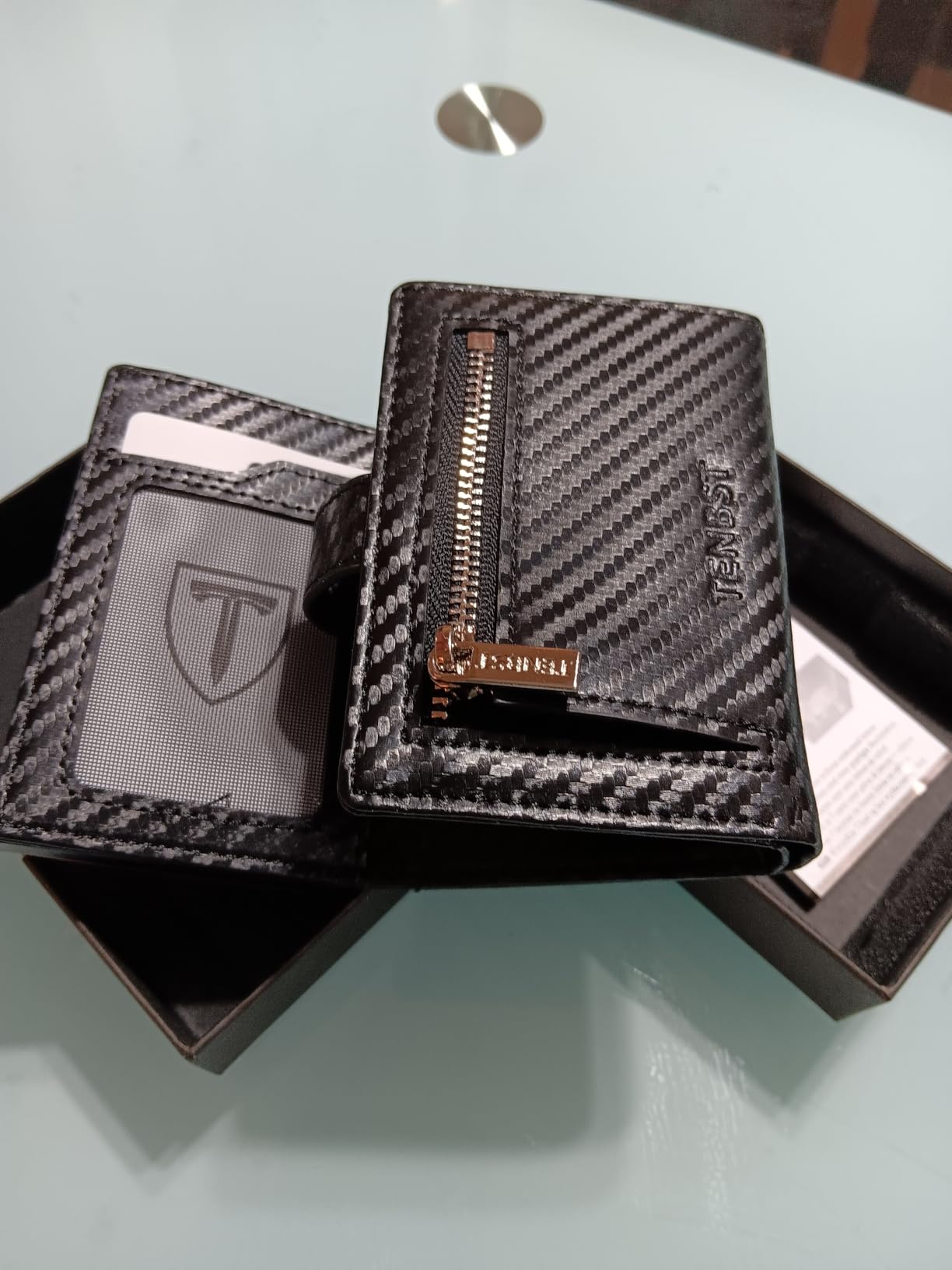 TENBST Card Holder portafoglio uomo nero arancione RFID 10 carte