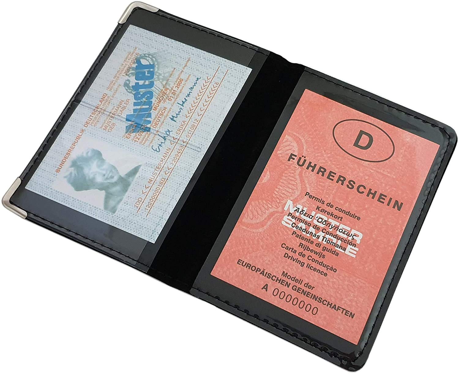 myledershop Karten- und Ausweisetuis portadocumenti nero con angoli metallici