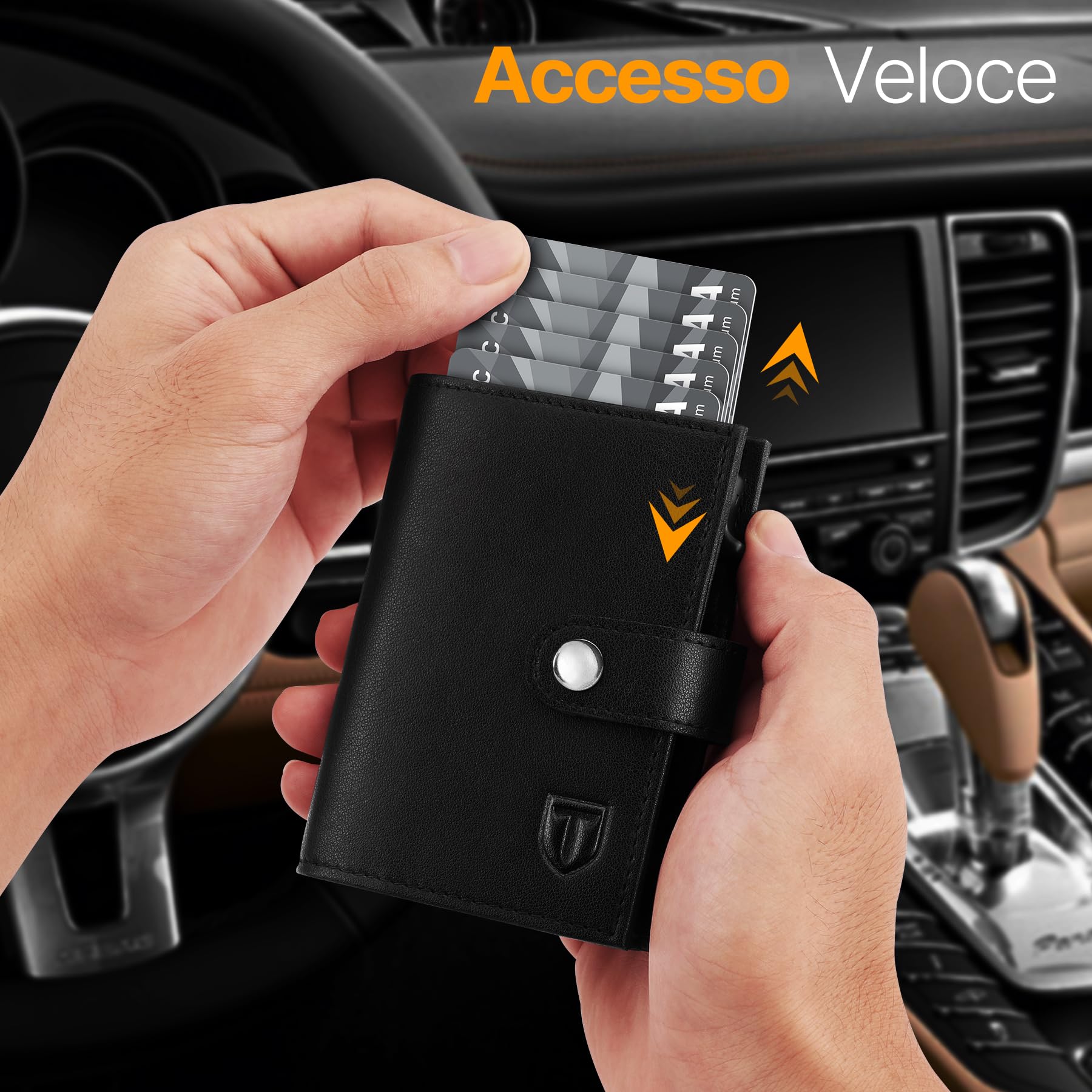 TENBST Card Holder portafoglio uomo slim nero RFID con portamonete
