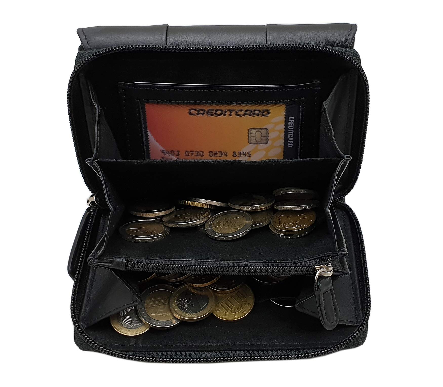 myledershop Damen Geldbörsen portafoglio donna nero RFID