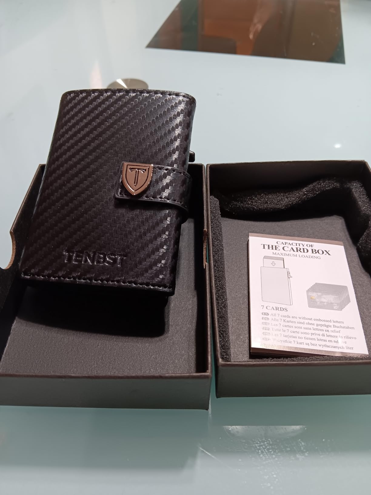 TENBST Card Holder portafoglio uomo nero arancione RFID 10 carte