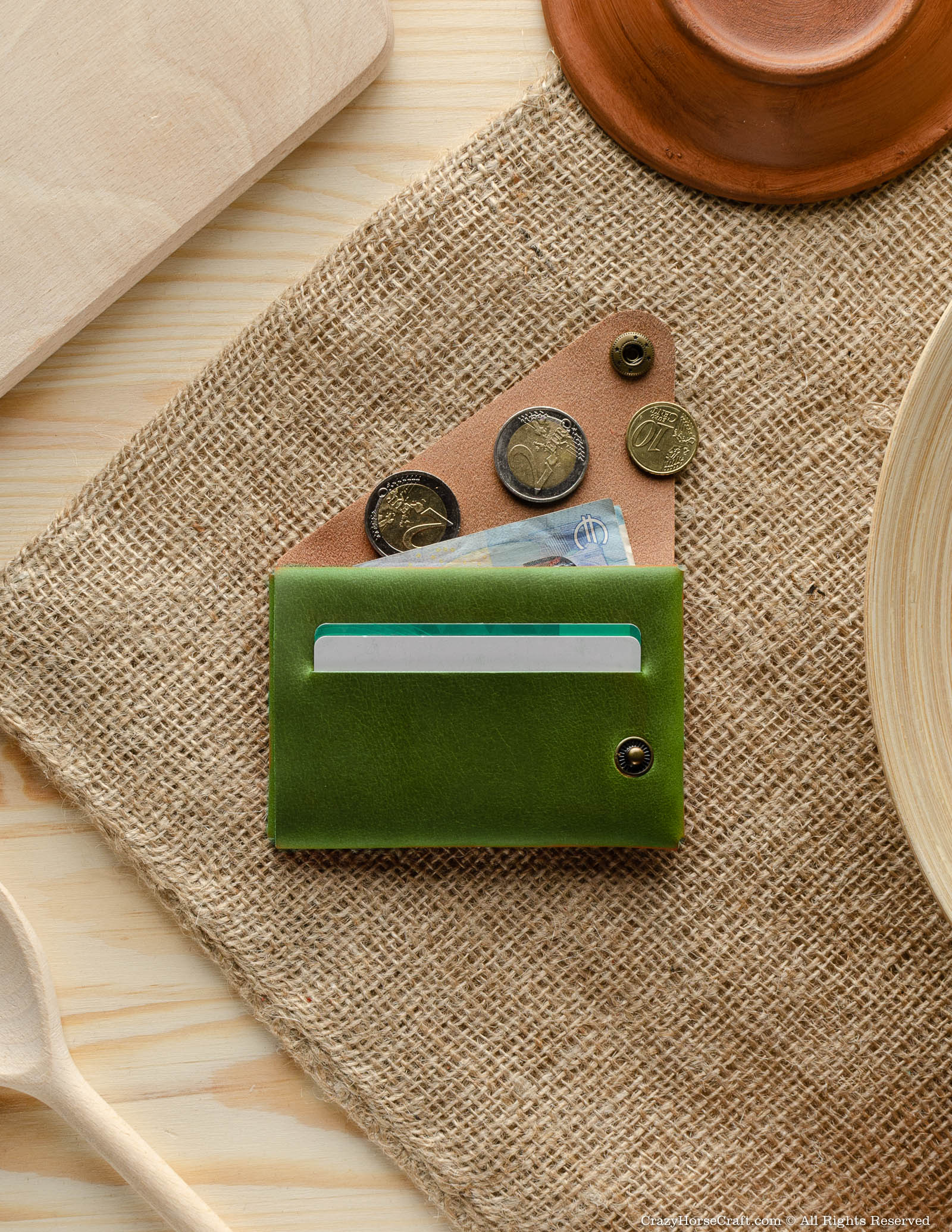 Crazy Horse Craft Minimalist Series Alpine Green portafoglio portacarte pelle
