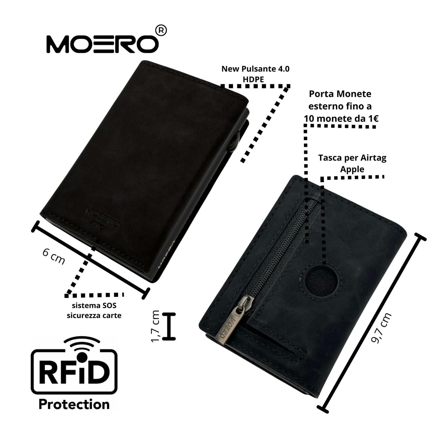 Moero Linea AirTag AirTag PRO Vintage Black portafoglio Nero RFID