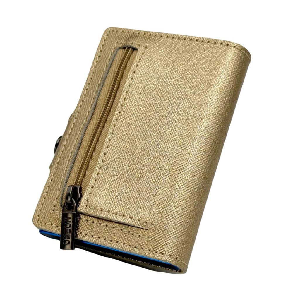 Moero Linea Classic Classic Zip Saffiano portafoglio oro RFID