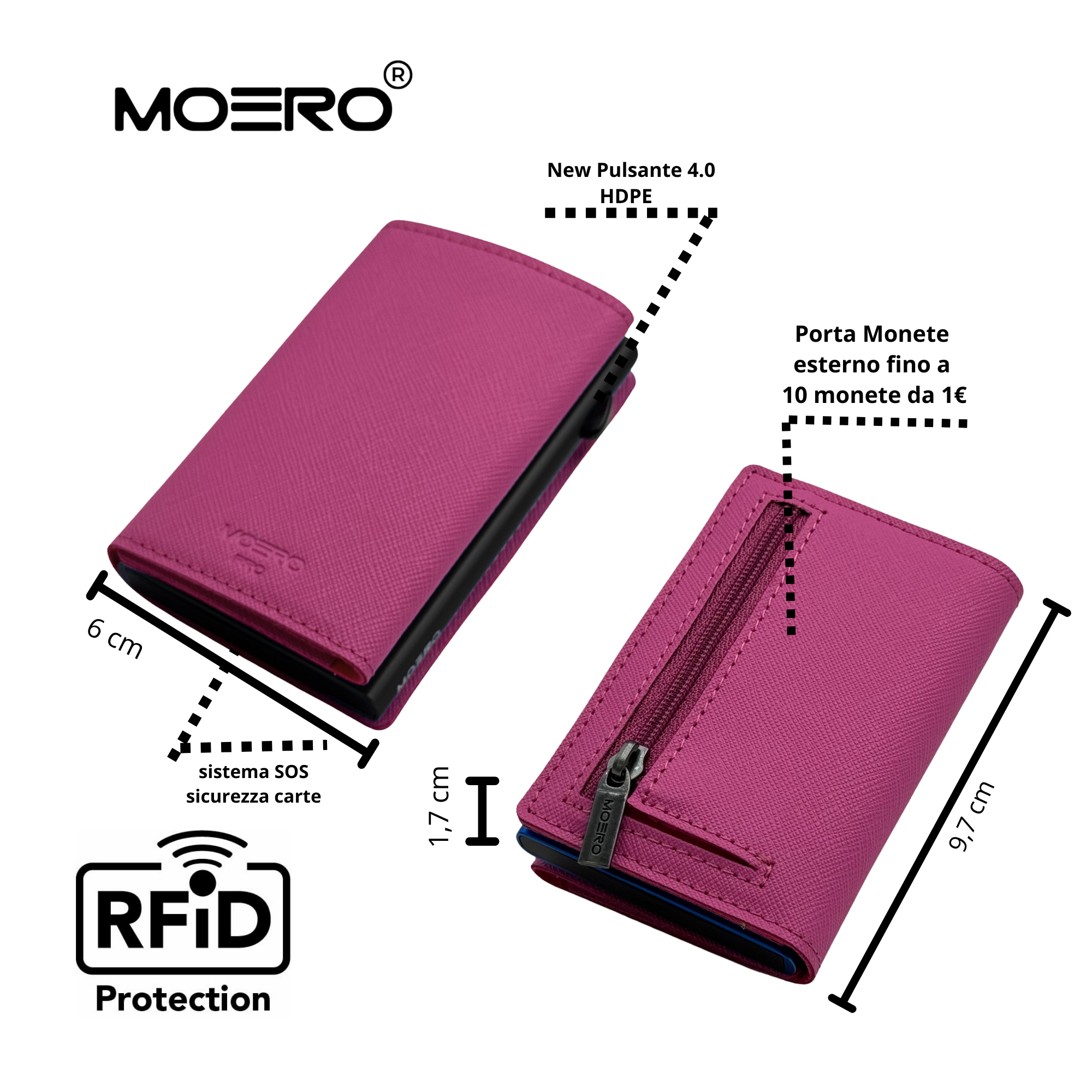 Moero Linea PRO PRO Zip Saffiano portafoglio Fucsia Pink RFID