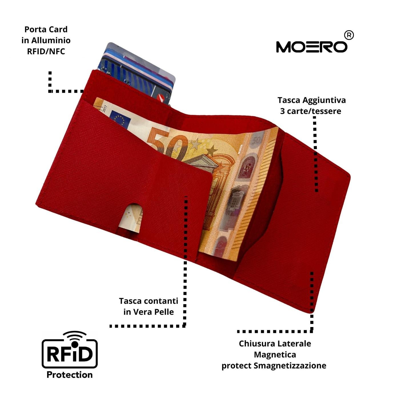 Moero Linea PRO PRO Saffiano portafoglio rosso 4.0 RFID antigraffio