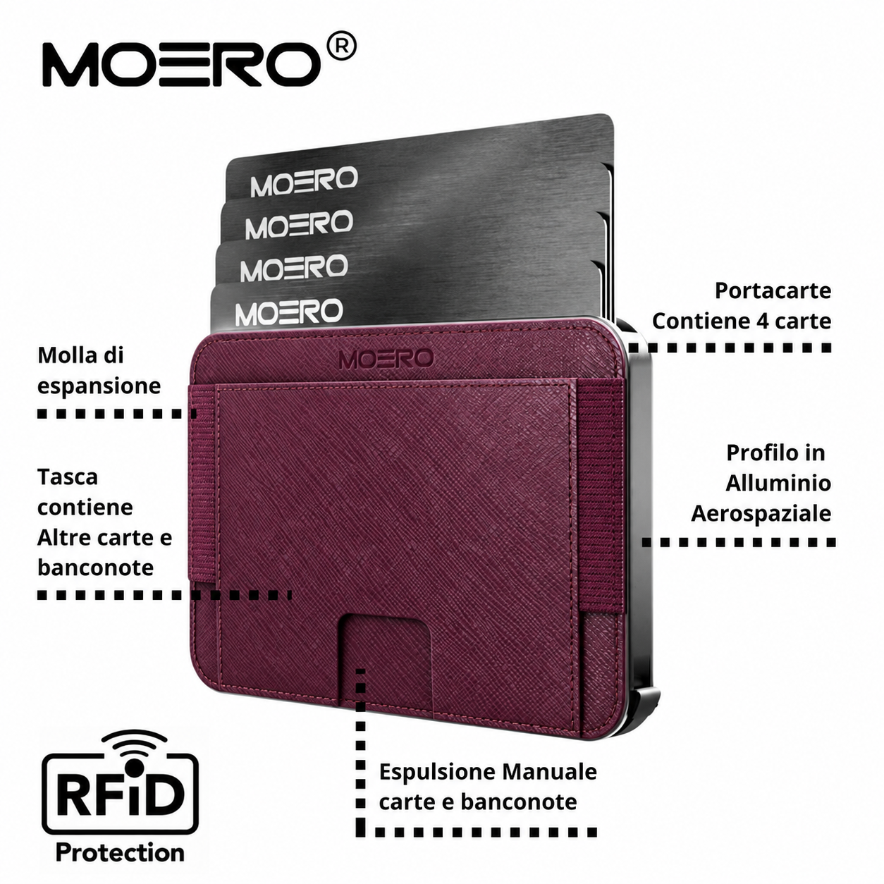 Moero Linea M2 M2 Pro Saffiano Borgogna MagSafe Wallet RFID