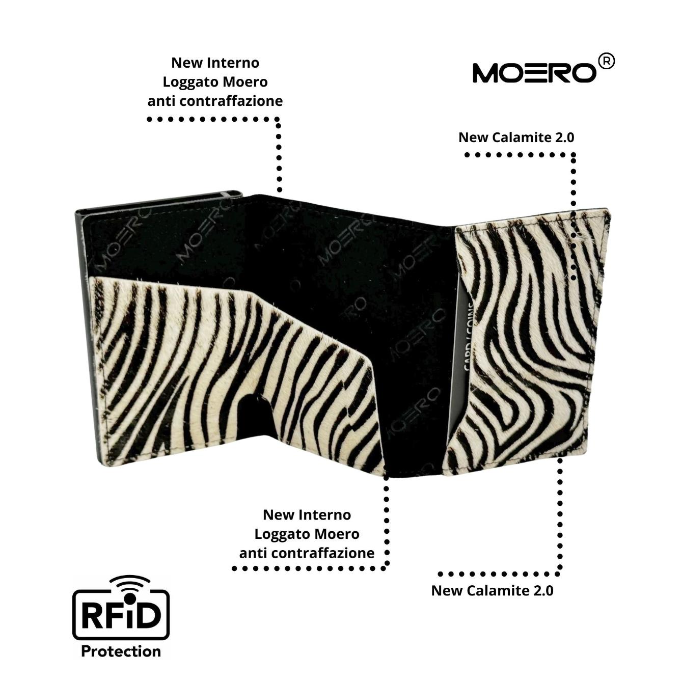 Moero Linea PRO PRO Zip Zebra portafoglio zebrato con portamonete RFID