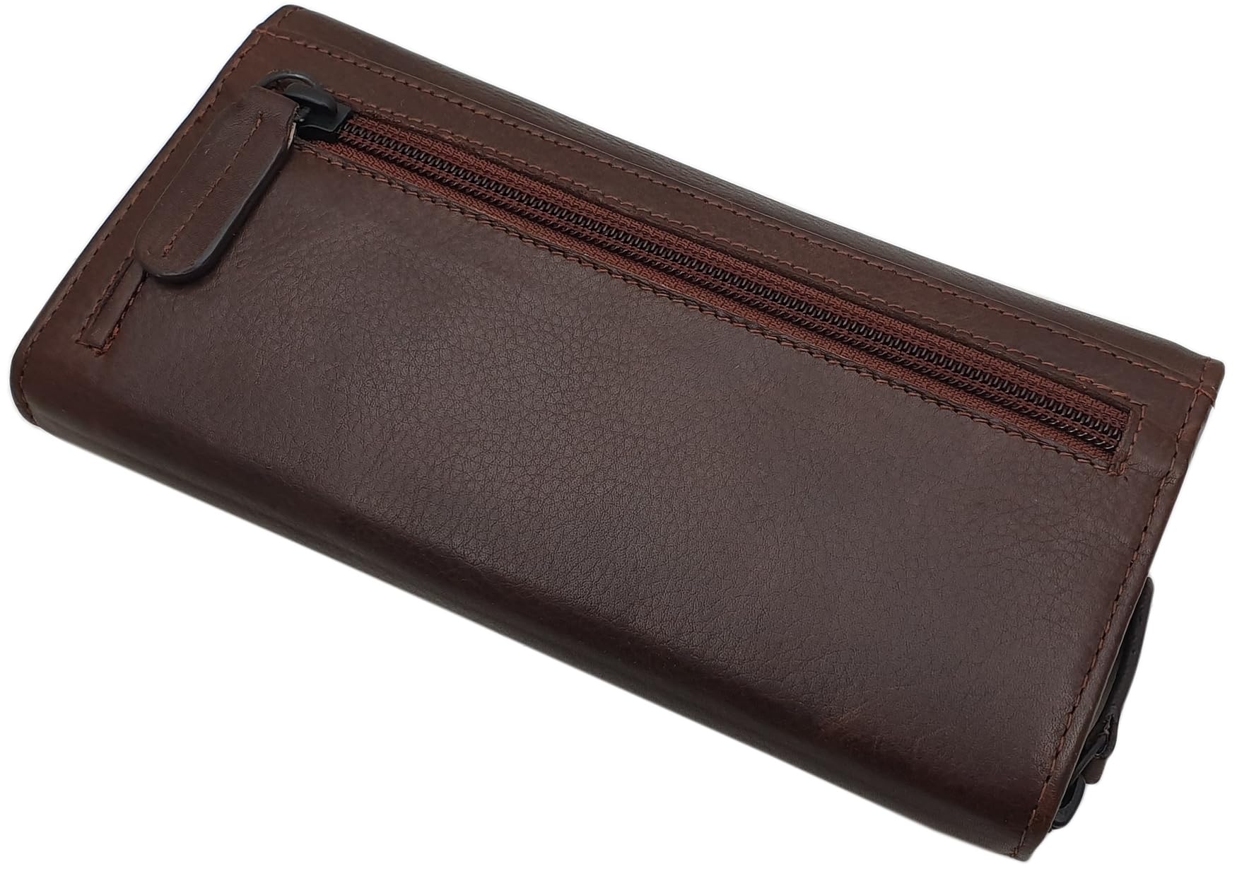 myledershop Damen Geldbörsen portafoglio grande pelle bovina marrone RFID