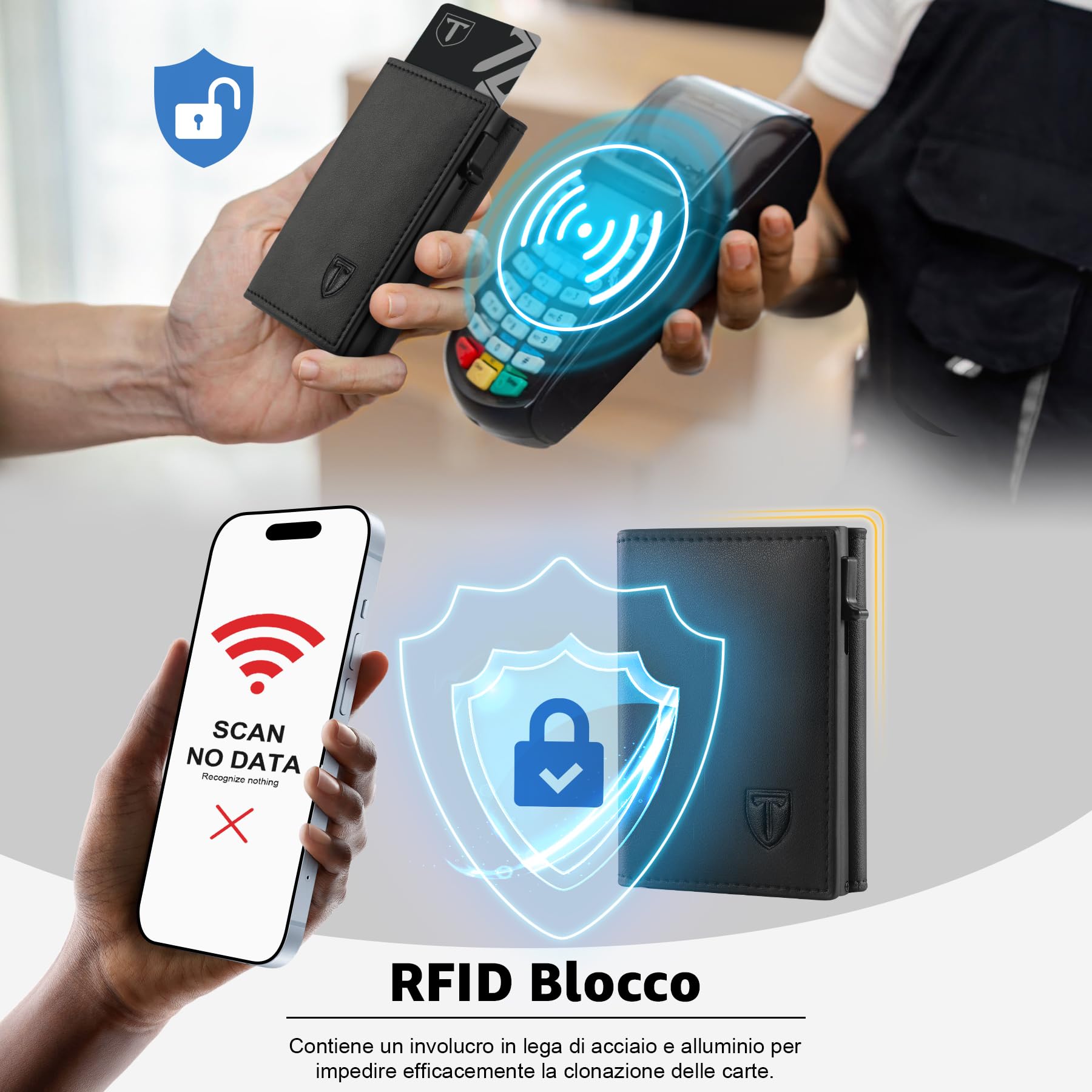 TENBST Card Holder portafoglio uomo Nero RFID con portamonete