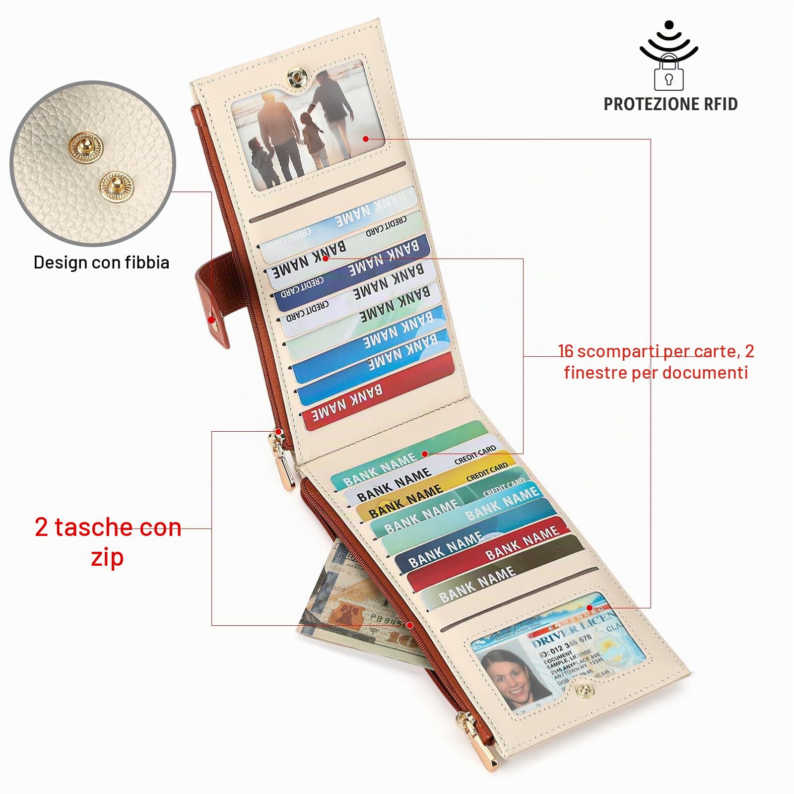 GOIACII WOMEN'S LARGE WALLET portafoglio donna beige RFID
