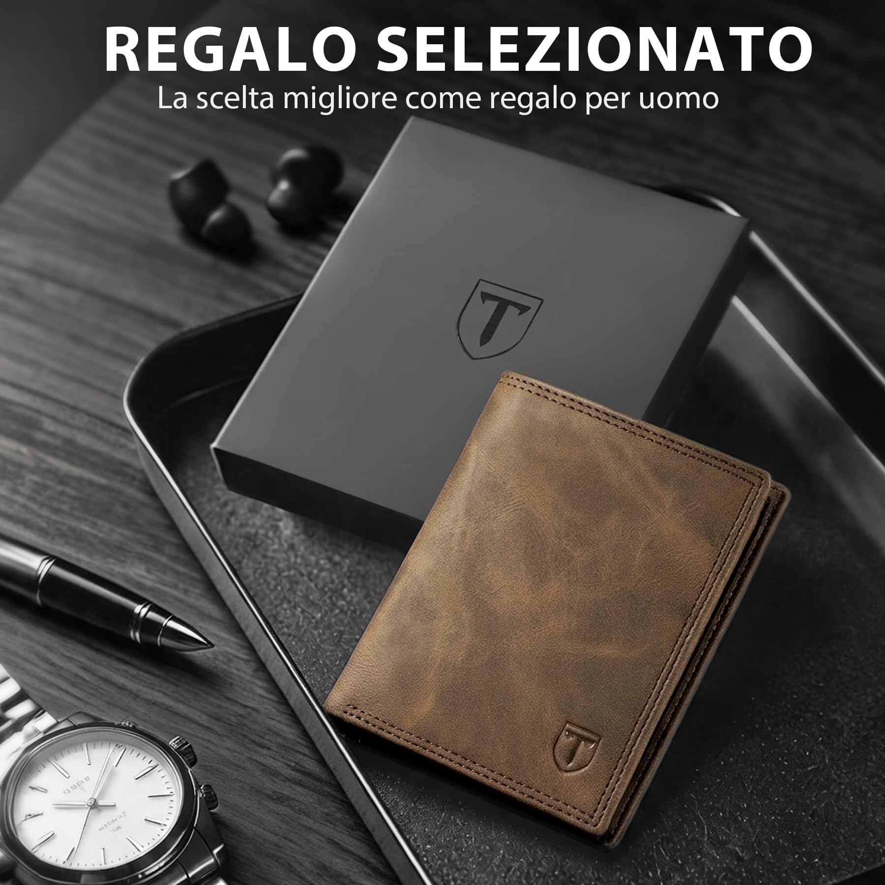 TENBST Card Holder portafoglio uomo marrone 1 pezzo RFID
